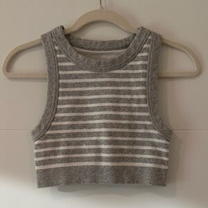 Aerie Gray and White Striped Crop Top